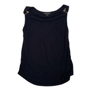 August Silk Black Tank with gold zippers‎ on the shoulders Sz S